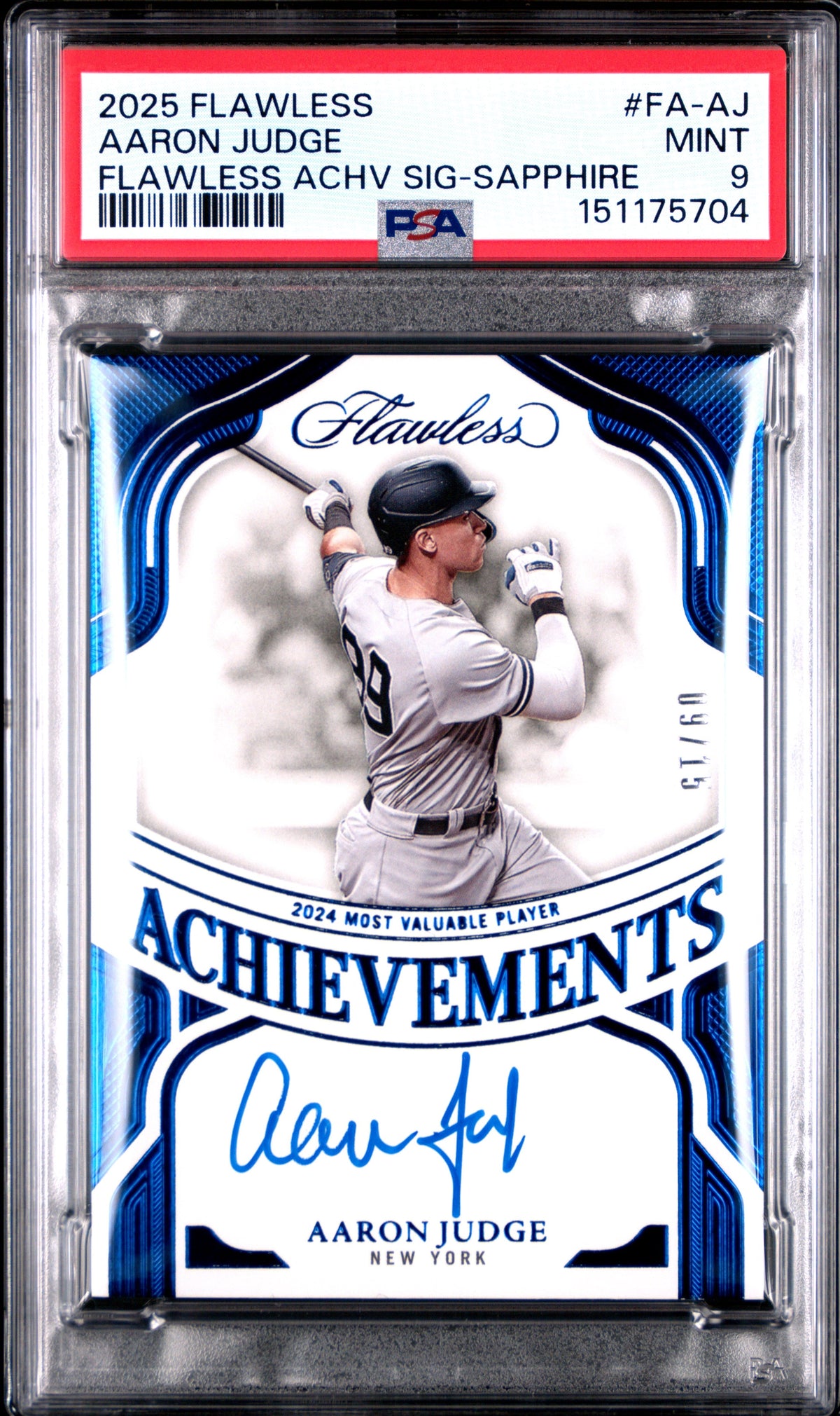 Aaron Judge 2025 Flawless Blue Flawless Achievements Auto SP 9/15 PSA 9