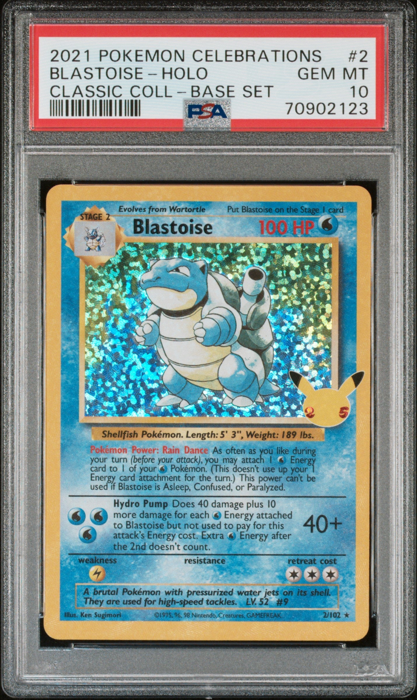 2021 Pokemon Celebrations Classic Collection Base Set Holo Blastoise #2 PSA 10