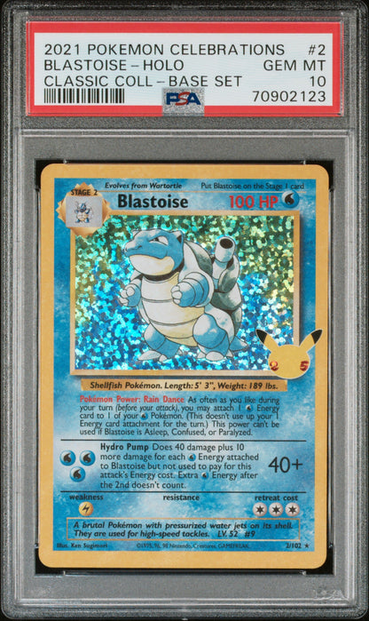 2021 Pokemon Celebrations Classic Collection Base Set Holo Blastoise #2 PSA 10