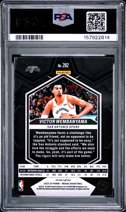 Victor Wembanyama RC 2023 Panini Mosaic Blue Reactive Rookie #282 PSA 10