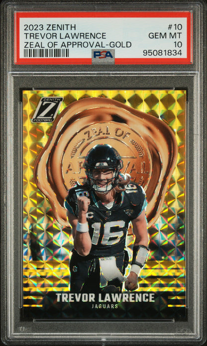 Trevor Lawrence 2023 Panini Zenith Gold Zeal Of Approval SP 6/10 PSA 10