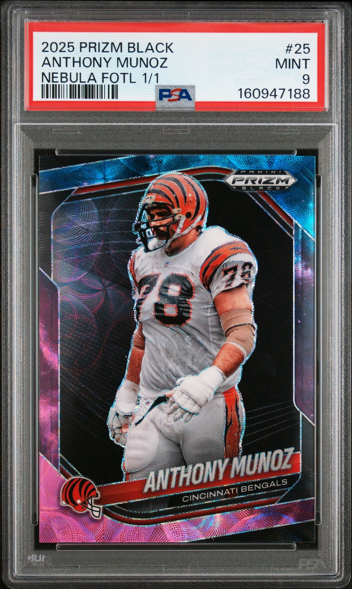 2025 Panini Prizm Black #25 Anthony Munoz Nebula Fotl 1/1 PSA 9