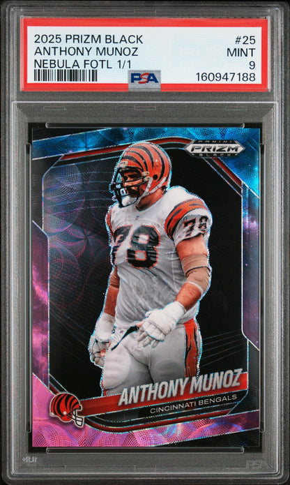 2025 Panini Prizm Black #25 Anthony Munoz Nebula Fotl 1/1 PSA 9