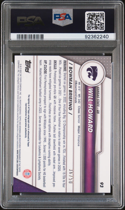 2023 Bowman University Chrome #93 Will Howard Autograph-Gold Refractor 36/50 PSA 10