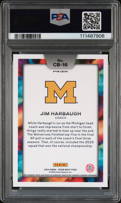 2024 Panini Prizm Draft Picks Black Color Blast #CB16 Jim Harbaugh PSA 10