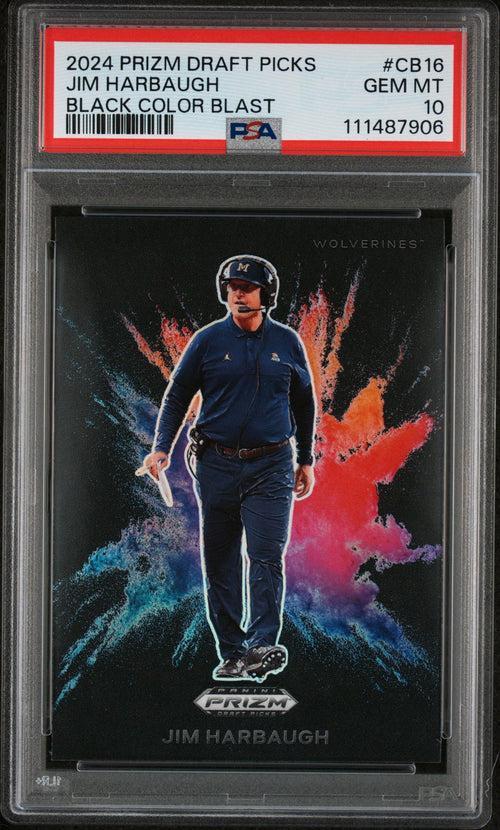 2024 Panini Prizm Draft Picks Black Color Blast #CB16 Jim Harbaugh PSA 10