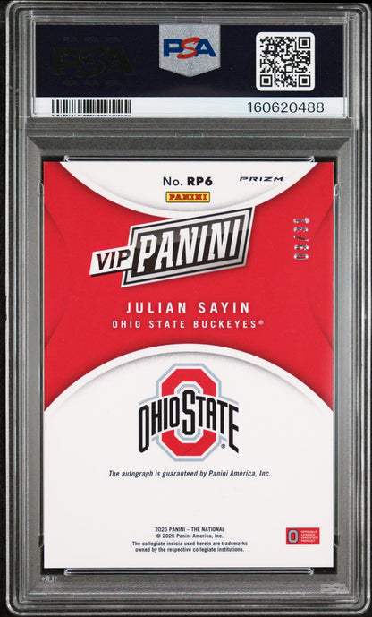 Julian Sayin 2025 Panini National Sports Collectors Convention Vip Gold Autograph 9/31 #RP6 PSA 8