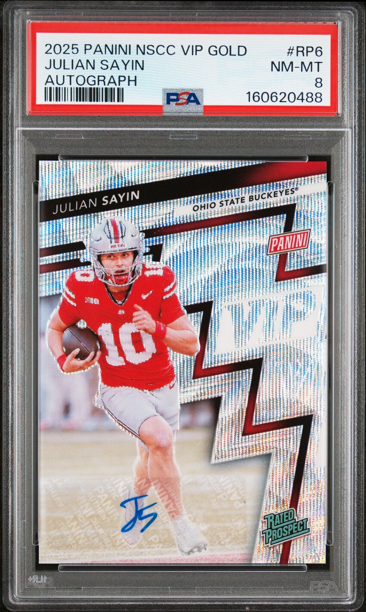 Julian Sayin 2025 Panini National Sports Collectors Convention Vip Gold Autograph 9/31 #RP6 PSA 8