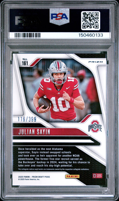 Julian Sayin 2025 Panini Prizm Draft Picks Red Prizm 116/399 #161 PSA 10