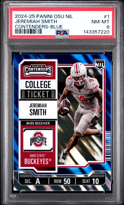 Jeremiah Smith 2024 Panini The Ohio State University Nil Contenders Contenders-Blue 19/25 #1 PSA 8