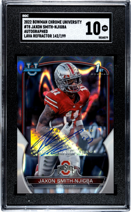 Jaxon Smith-Njigba 2022 Bowman University Chrome Auto. Lava Refractor 142/199 #78 SGC 10