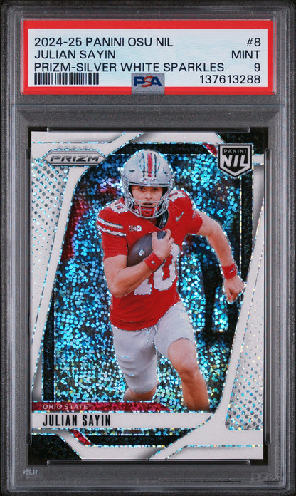 Julian Sayin 2024 Panini The Ohio State University Nil Prizm Prizm-Silver White Sparkles #8 PSA 9
