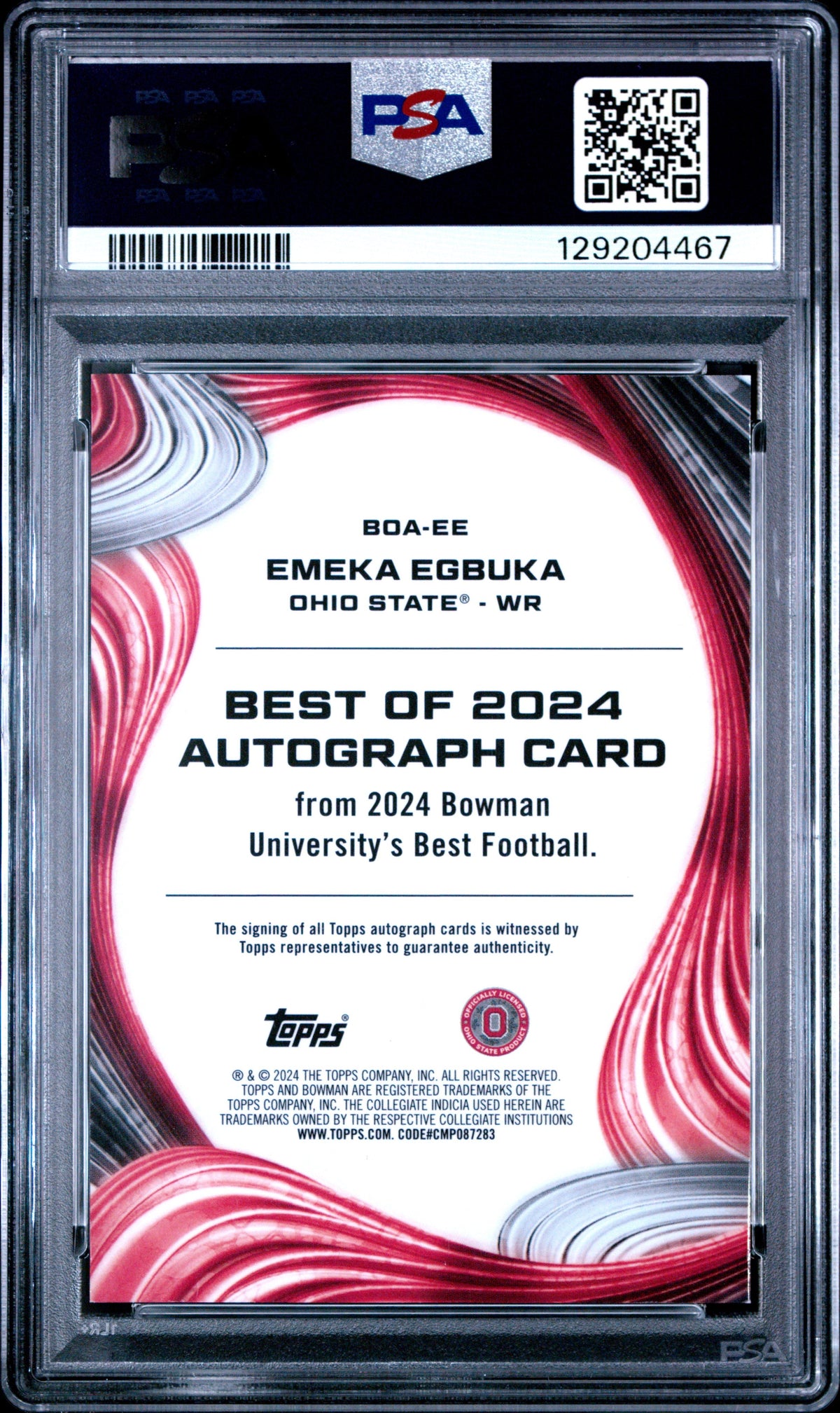 Emeka Egbuka 2024 Bowman Best University Best Of 2024 Autographs Best Of 2024 Auto-Red Refractor 8/10 #EE PSA 9