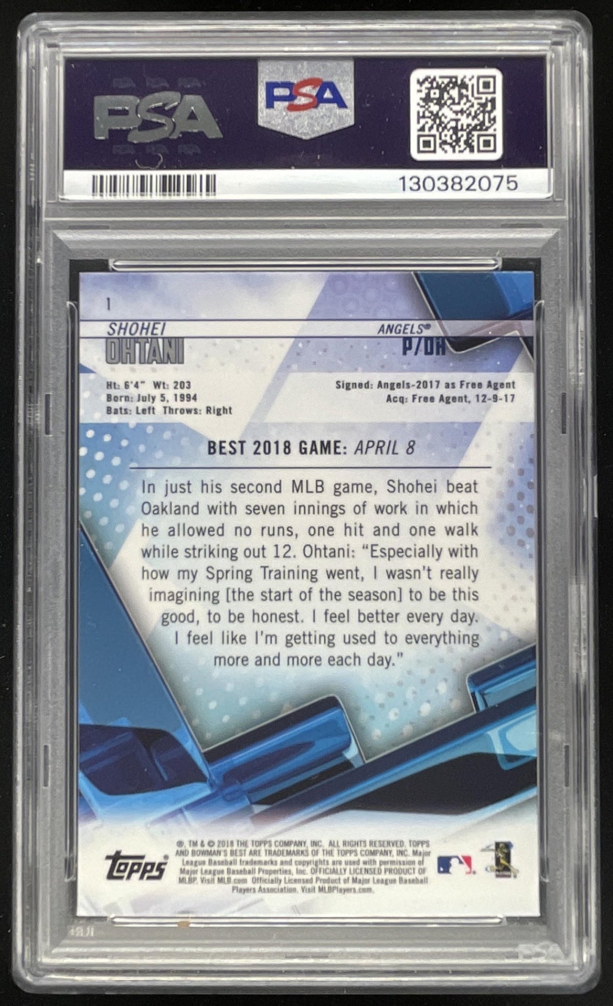2018 Bowman's Best #1 Shohei Ohtani RC PSA 10