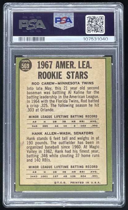 1967 Topps #569 A. League Rookie Stars Rod Carew Hank Allen RS, RC, PSA 5