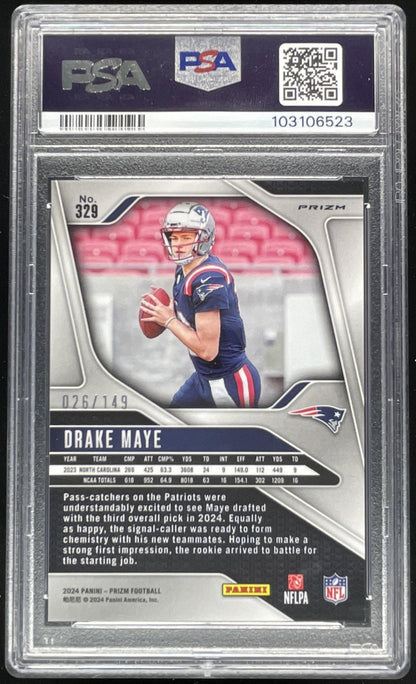 2024 Panini Prizm Red Wave Prizm #329 Drake Maye RC /149 PSA 9