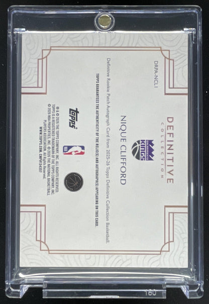 2025-26 Topps Definitive Collection Patch Pink Nique Clifford RC Auto /15
