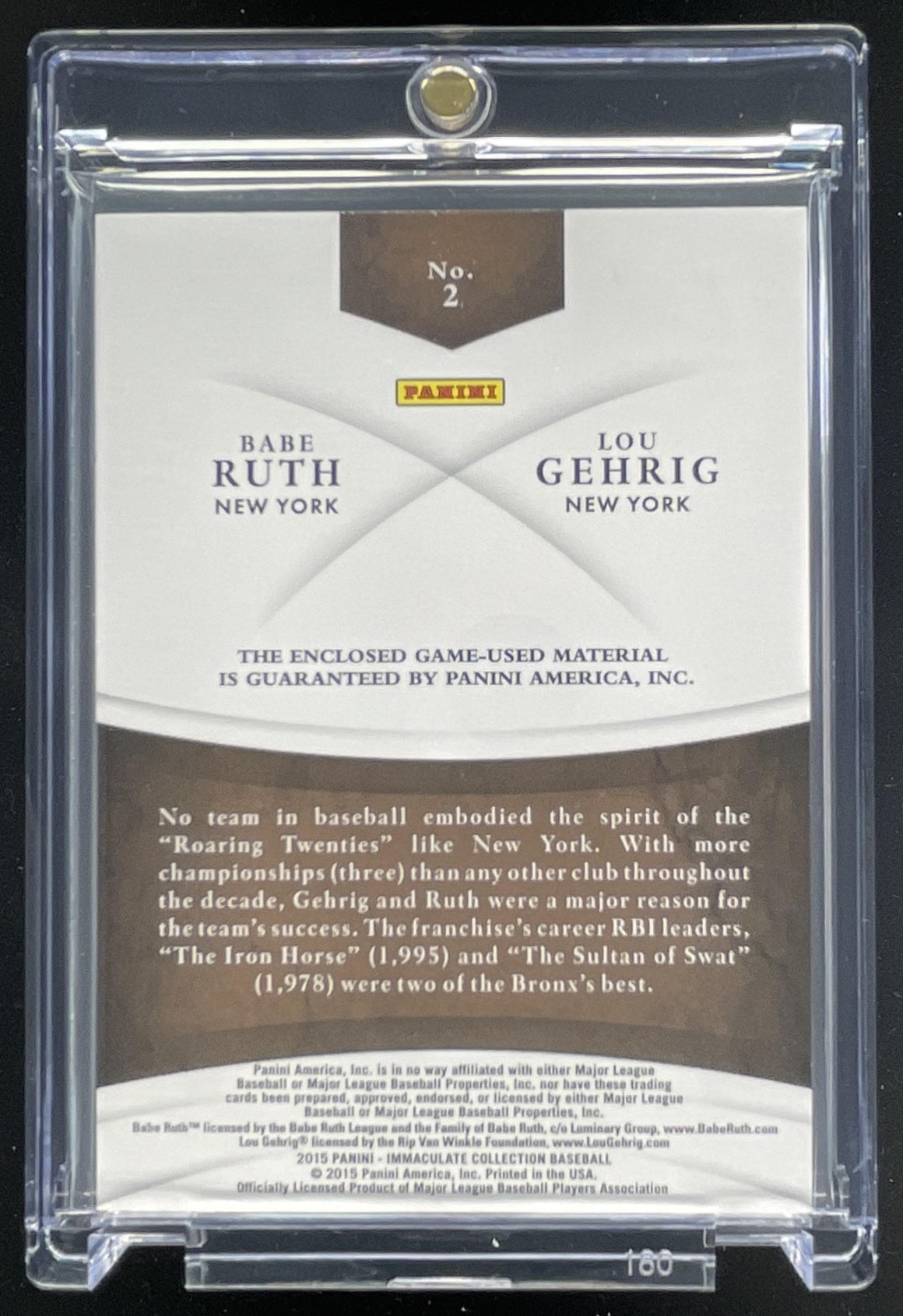 2015 Immaculate Collection Dual Players Bat Babe Ruth Lou Gehrig /20