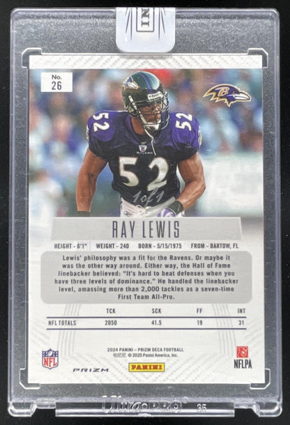 2024 Panini Prizm Deca Black Prizm #26 Ray Lewis 1/1