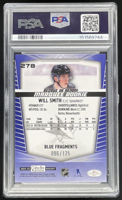 2024 O-Pee-Chee Platinum Blue Fragments #278 Will Smith RC Marquee /125 PSA 10