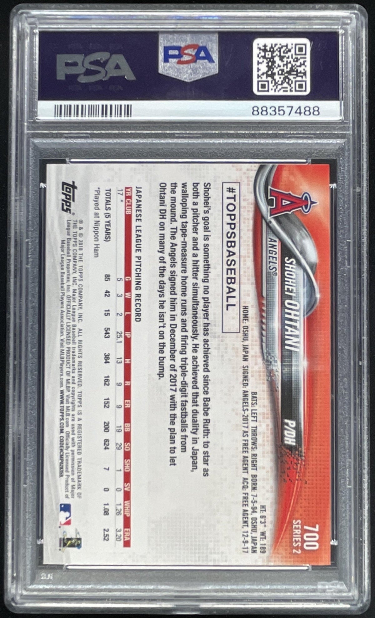 2018 Topps #700 Shohei Ohtani RC PSA 9