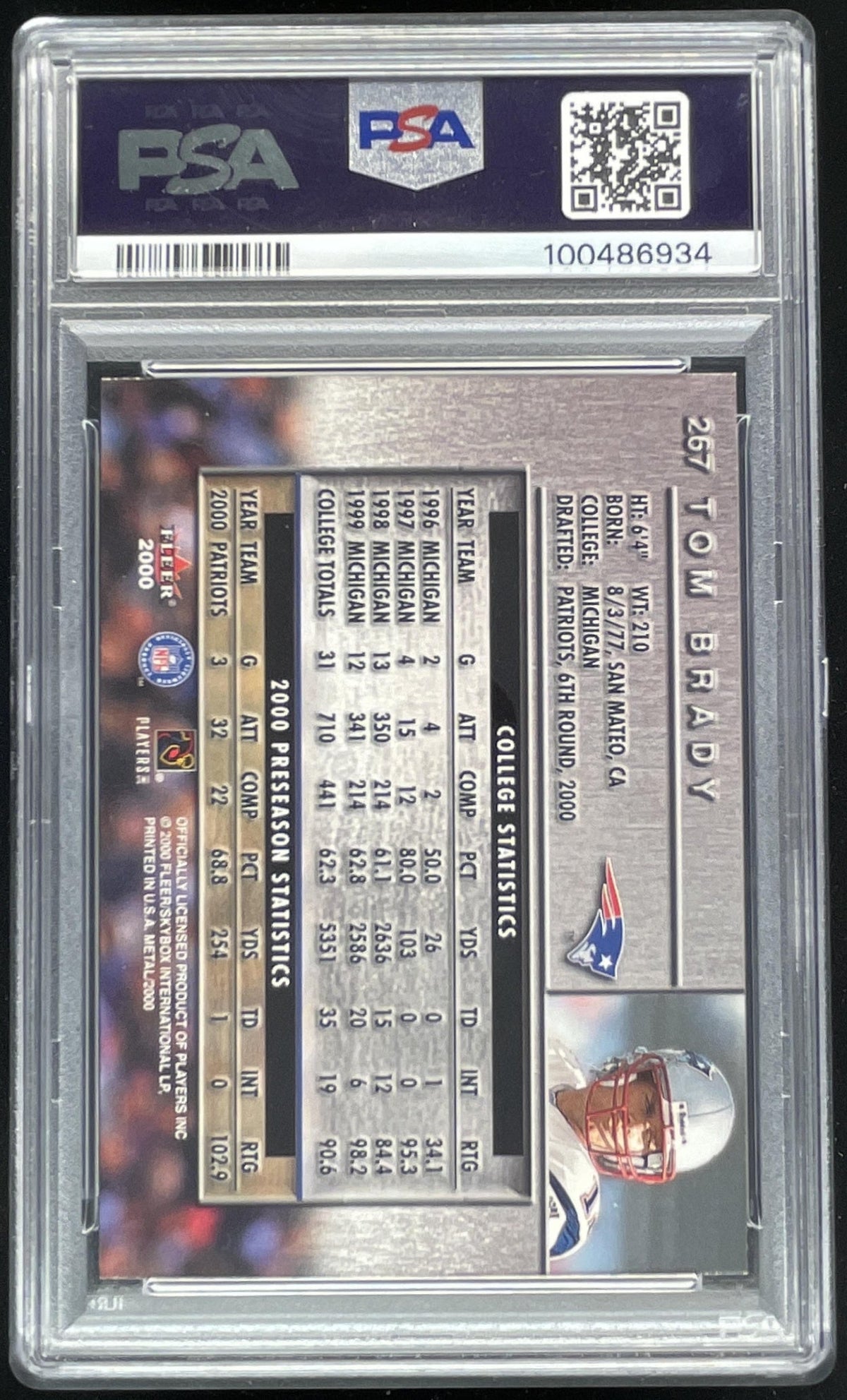 2000 Fleer Metal #267 Tom Brady RC PSA 8
