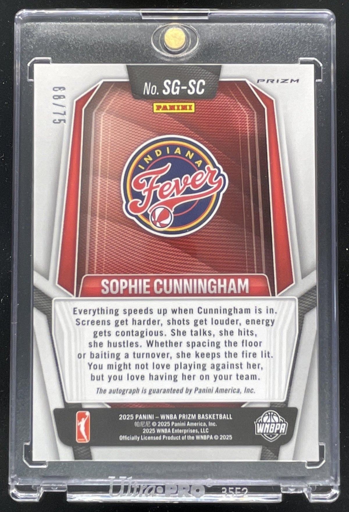 2025 Panini WNBA Prizm Signatures Blue Prizm #SG-SC Sophie Cunningham Auto /75