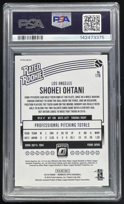2018 Donruss Optic Pink Prizm #176 Shohei Ohtani RC Rated VAR PSA 9