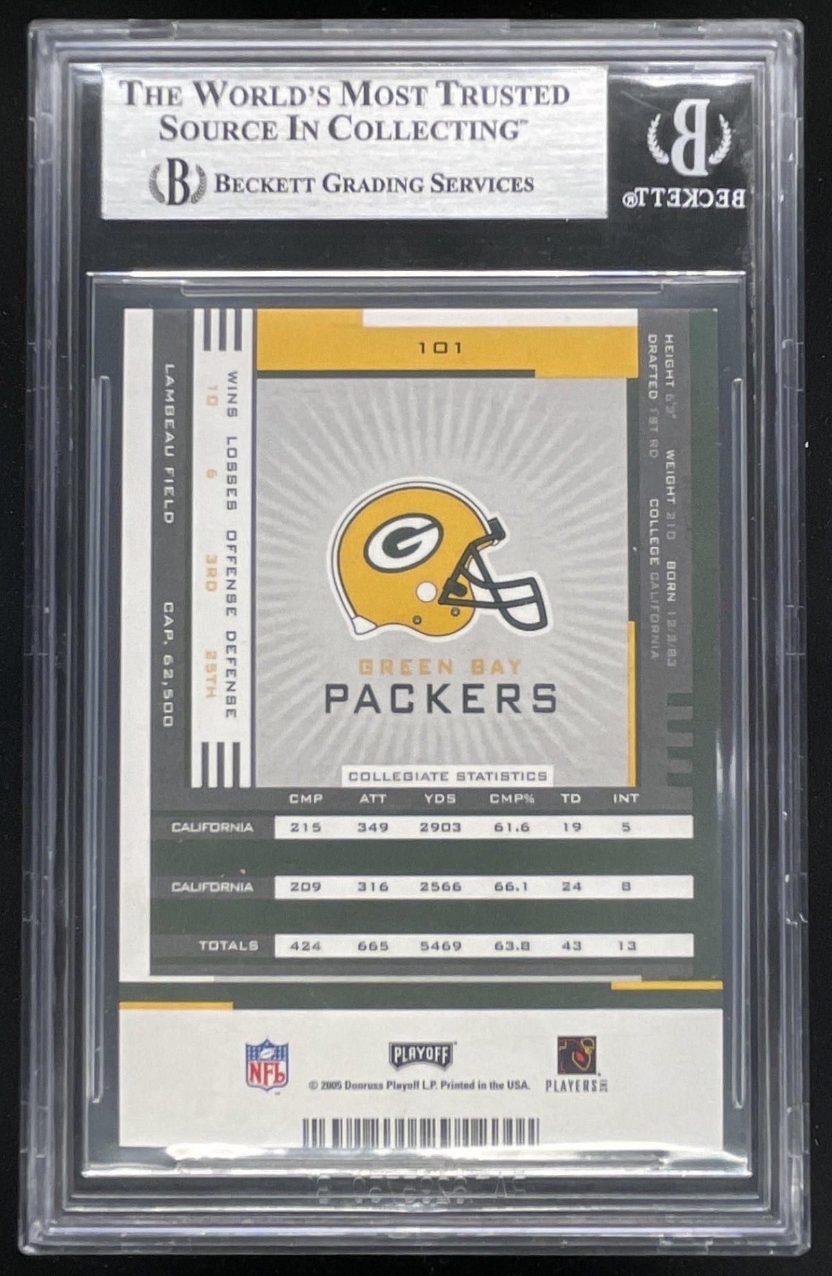 2005 Playoff Contenders #101 Aaron Rodgers RC Auto BGS 9