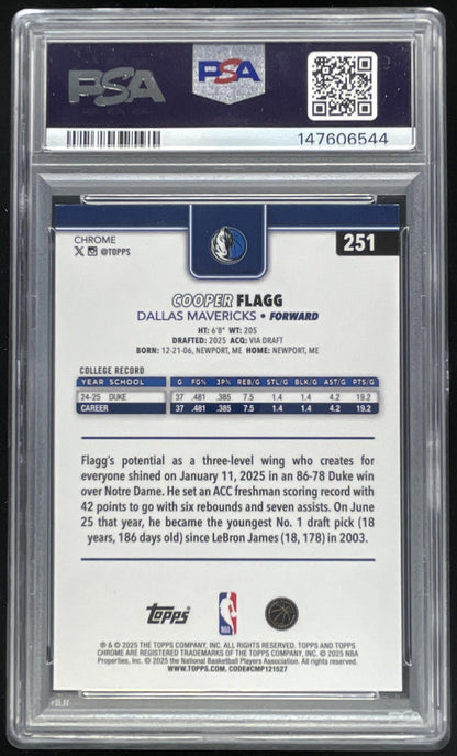 2025-26 Topps Chrome Image Variation #251 Cooper Flagg RC SSP PSA 9