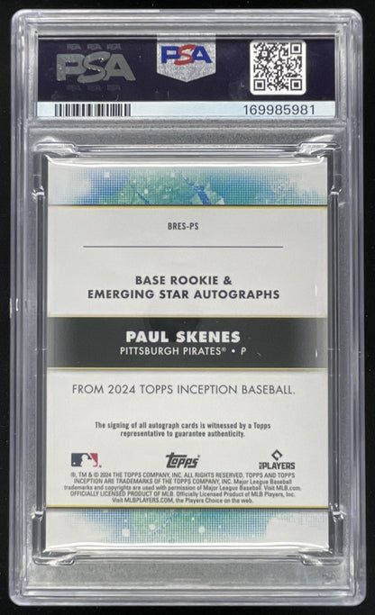 2024 Topps Inception Rookies and Emerging Star Paul Skenes RC Auto /299 PSA 10