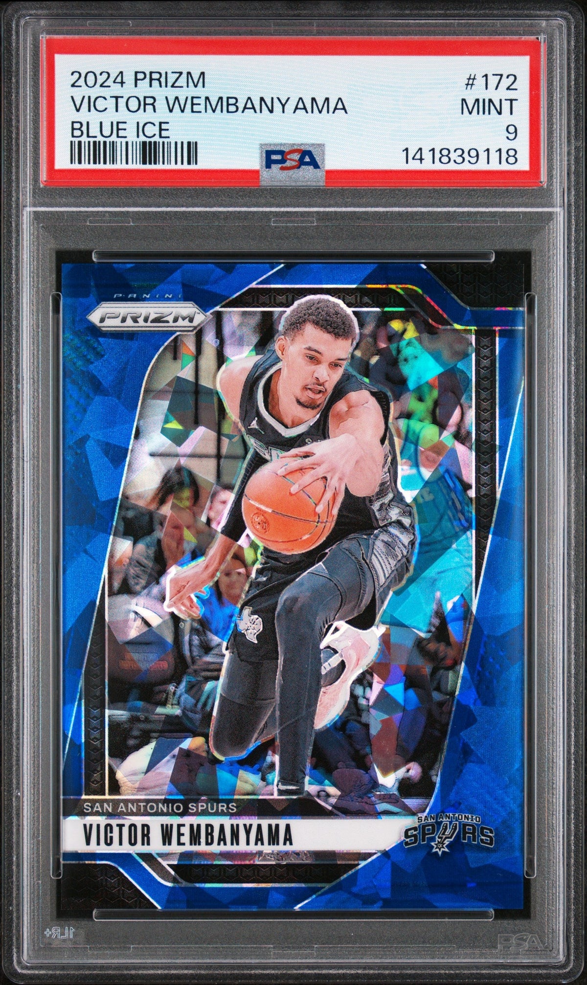Victor Wembanyama 2024-25 Panini Prizm Blue Ice SP 82/125 PSA 9