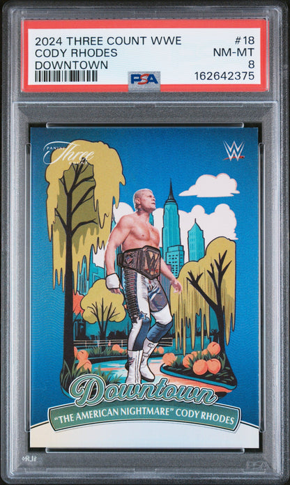 Cody Rhodes 2024 Panini Three Count WWE Downtown! Case Hit SSP #18 PSA 8