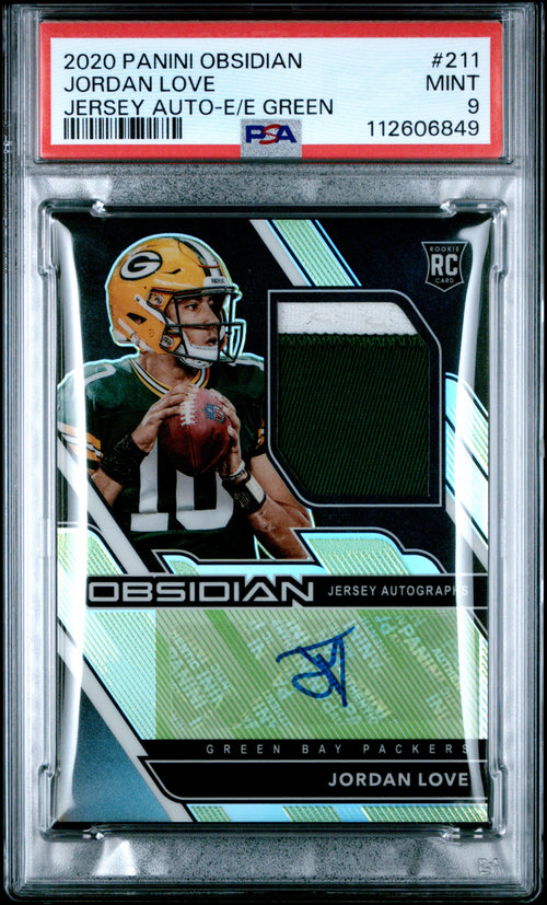 Jordan Love RC 2020 Panini Obsidian Electric Etch Green Rookie Patch Auto SP 11/50 PSA 9
