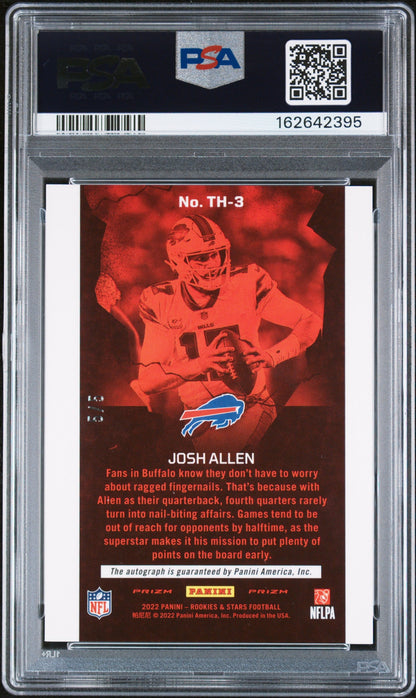 Josh Allen 2022 Paniin Rookies & Stars Thrillers Auto SP 5/5 PSA 9