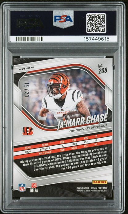 Ja'Marr Chase 2025 Panini Prizm Panini Logo Prizm 15/20 #208 PSA 10