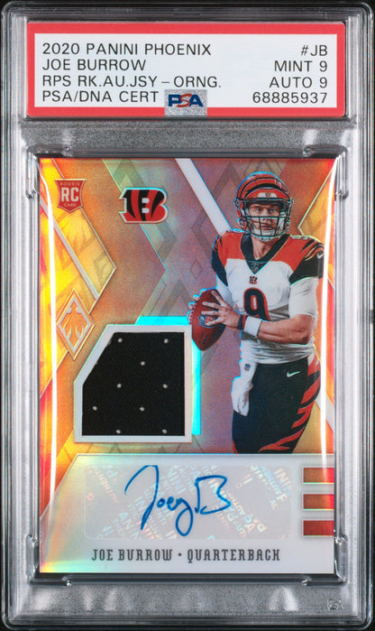 Joe Burrow AU 2020 Panini Phoenix Rps Rookie Auto Jersey Rps Rk.Au.Jsy-Orng. 26/35 #JB PSA 9 Auto 9