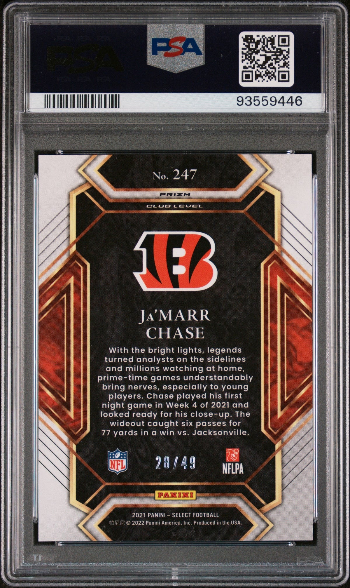 Ja'Marr Chase 2021 Panini Select Red Prizm 28/49 #247 PSA 10