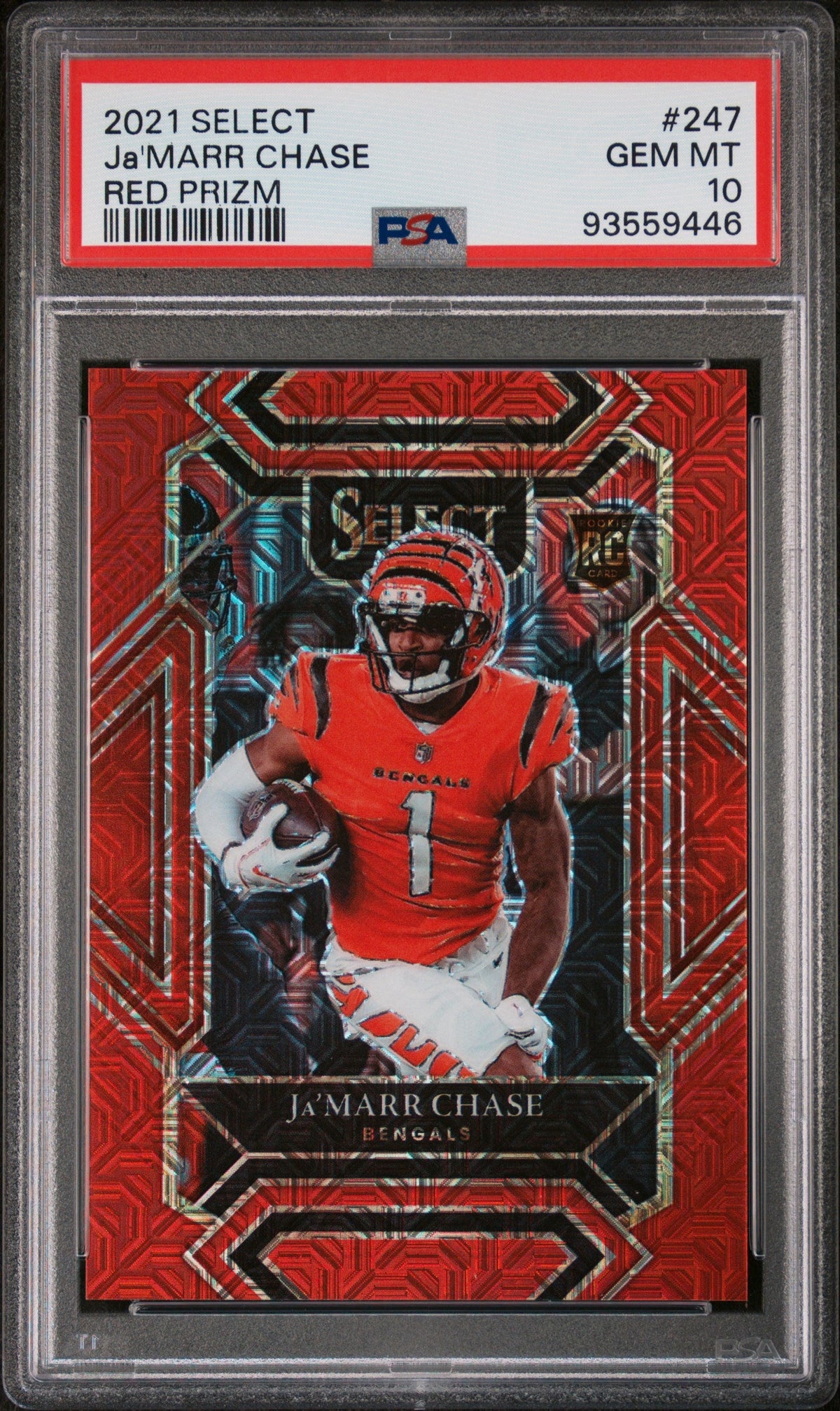Ja'Marr Chase 2021 Panini Select Red Prizm 28/49 #247 PSA 10