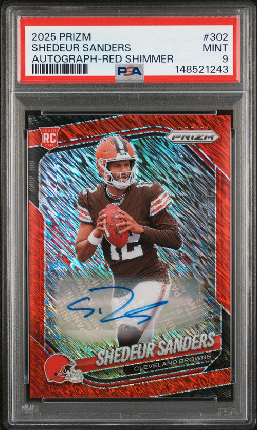 Shedeur Sanders 2025 Panini Prizm Autograph-Red Shimmer 35/35 #302 PSA 9