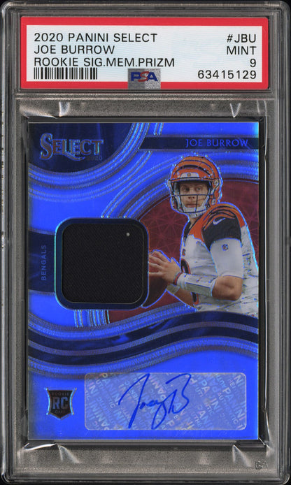 Joe Burrow 2020 Panini Select Rookie Signature Memorabilia Prizm Rookie Sig.Mem.Prizm 28/49 #JBU PSA 9