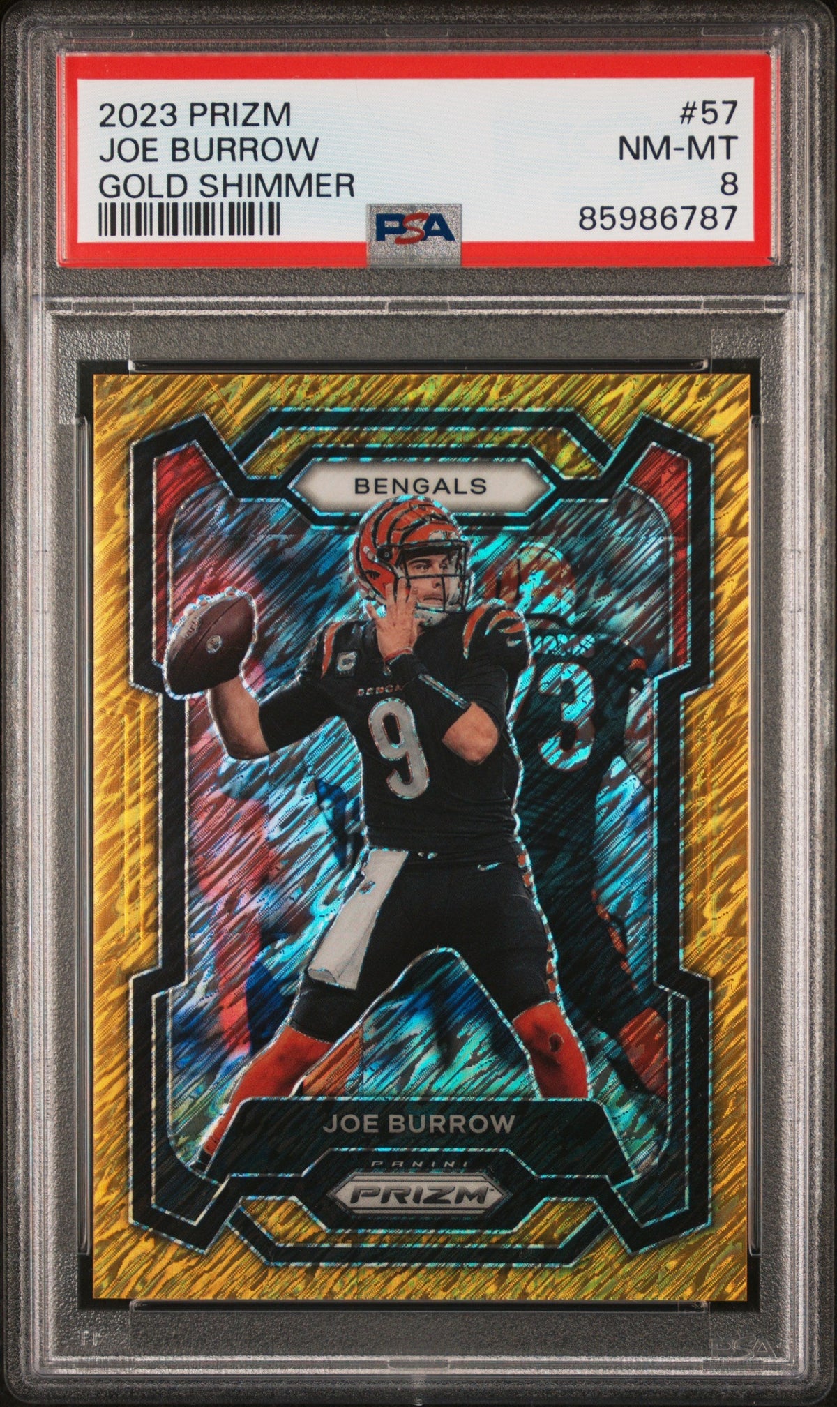 Joe Burrow 2023 Panini Prizm Gold Shimmer 1/10 #57 PSA 8