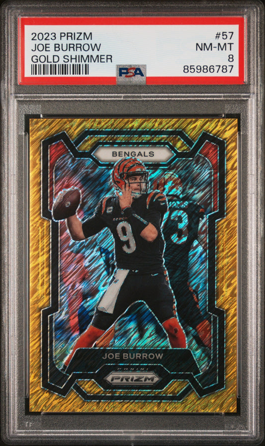 Joe Burrow 2023 Panini Prizm Gold Shimmer 1/10 #57 PSA 8