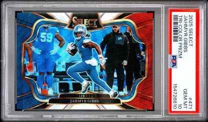 Jahmyr Gibbs 2025 Panini Select Tri-Color Prizm 17/99 #471 PSA 10