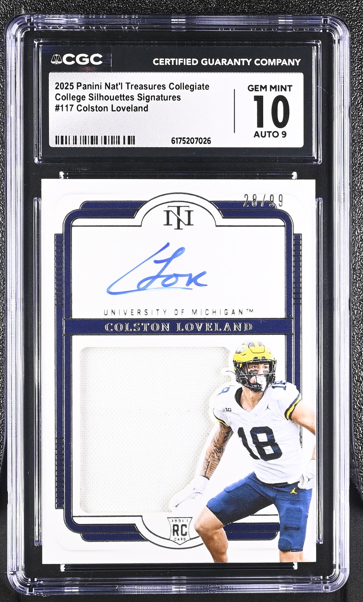 Colston Loveland 2025 Nat'l Treasures Collegiate College Silhouettes Signatures 28/99 #117 CGC 10