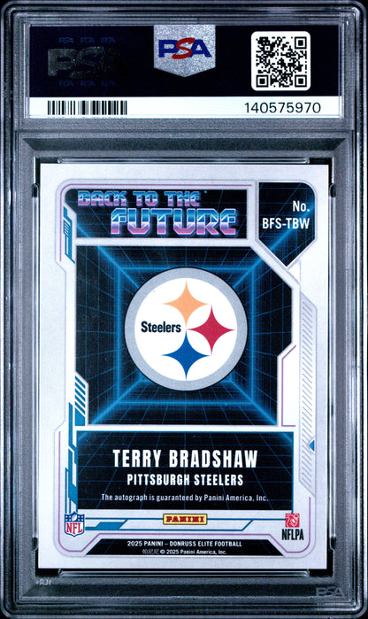 Terry Bradshaw 2025 Panini Donruss Elite Back To The Future Signatures Gold 1/5 #BFSTBW