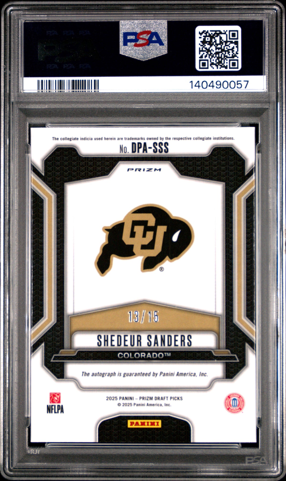 Shedeur Sanders 2025 Panini Prizm Draft Picks Auto Gold Shimmer 13/15 #DPA-SSS PSA 10