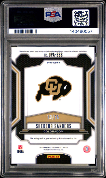 Shedeur Sanders 2025 Panini Prizm Draft Picks Auto Gold Shimmer 13/15 #DPA-SSS PSA 10