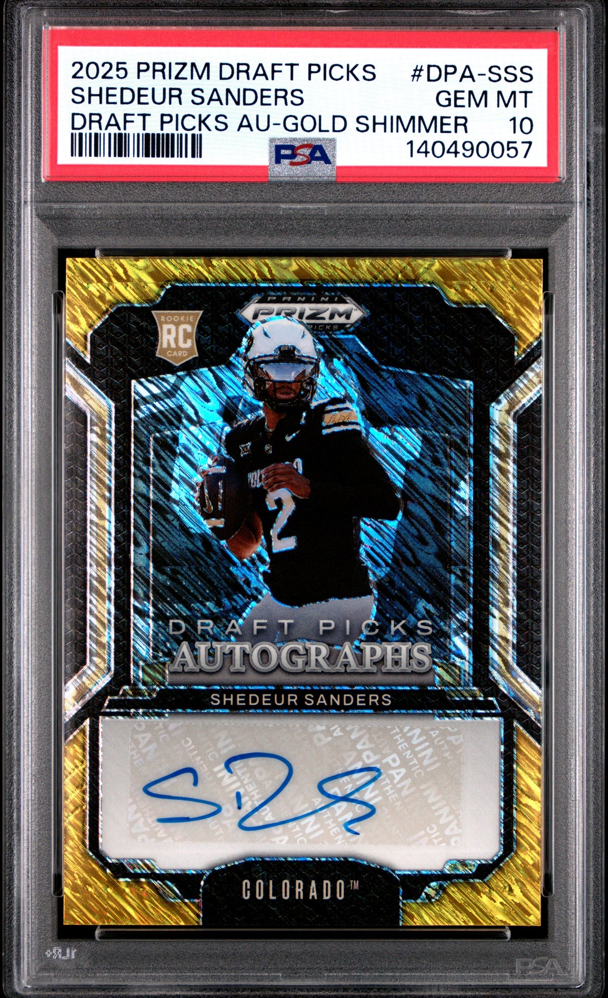 Shedeur Sanders 2025 Panini Prizm Draft Picks Auto Gold Shimmer 13/15 #DPA-SSS PSA 10