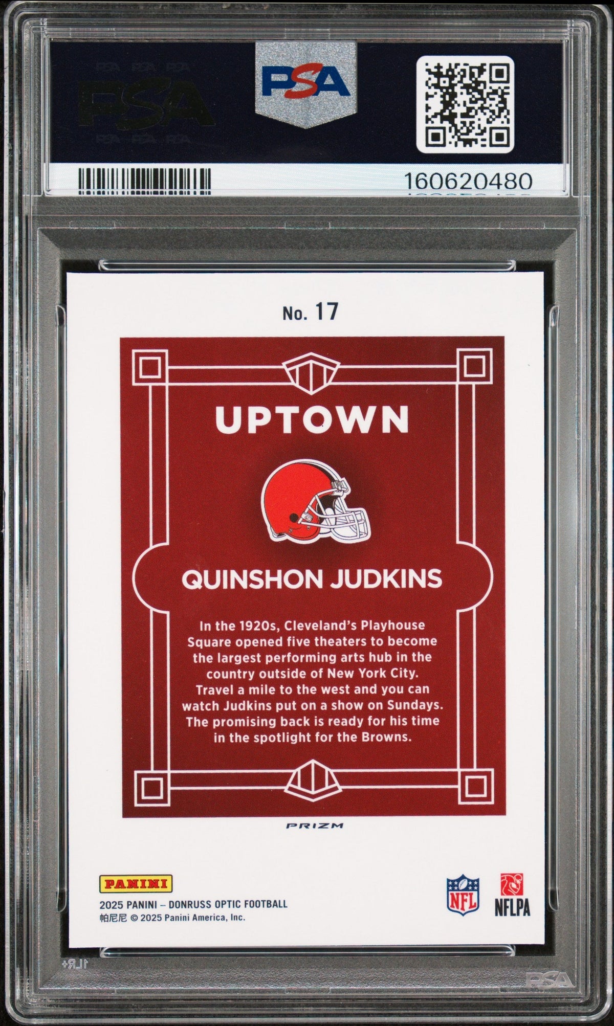 Quinshon Judkins 2025 Panini Donruss Optic Uptown #17 PSA 8